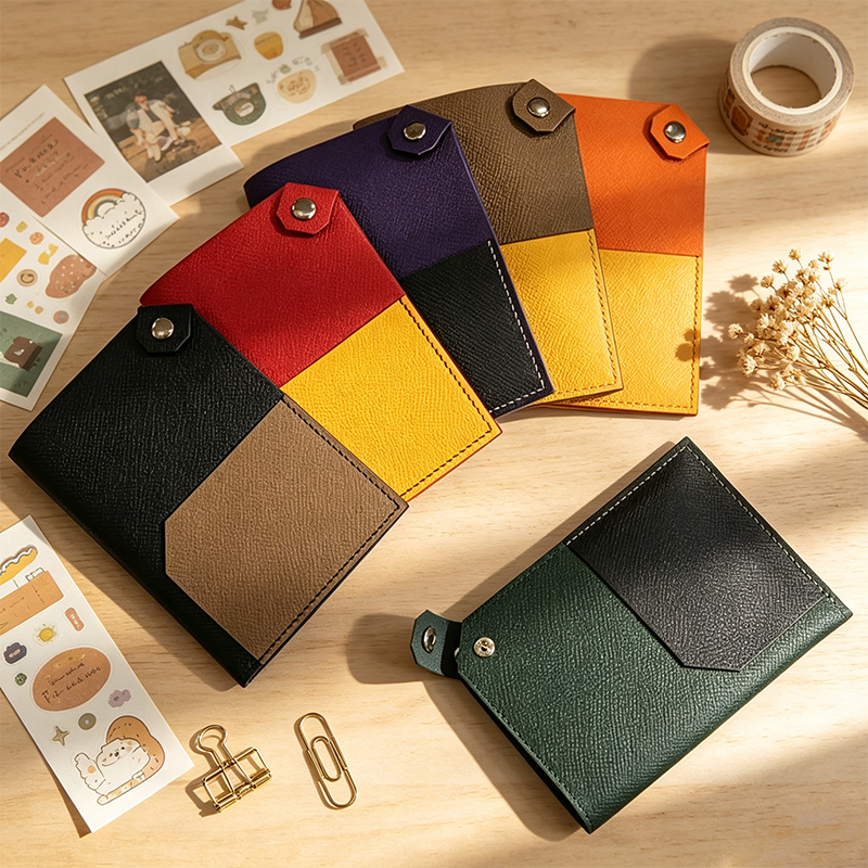 Color‑Block Leather Snap Card Holder