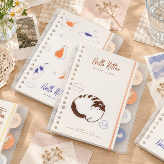 Cute Cat Illustration Refillable Binder Journal-Set of 4