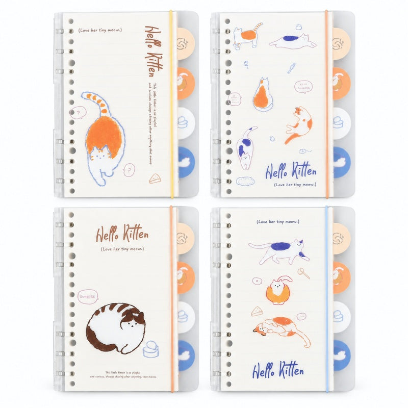 Cute Cat Illustration Refillable Binder Journal-Set of 4