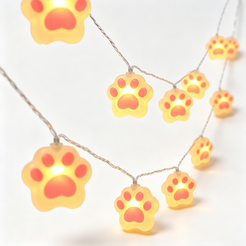 Pink Cat Paw Battery Operated String Lights