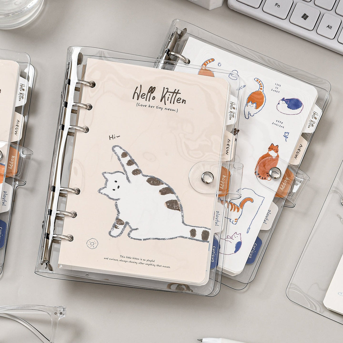 Cute Kitten Refillable Binder Notebook-Set of 4