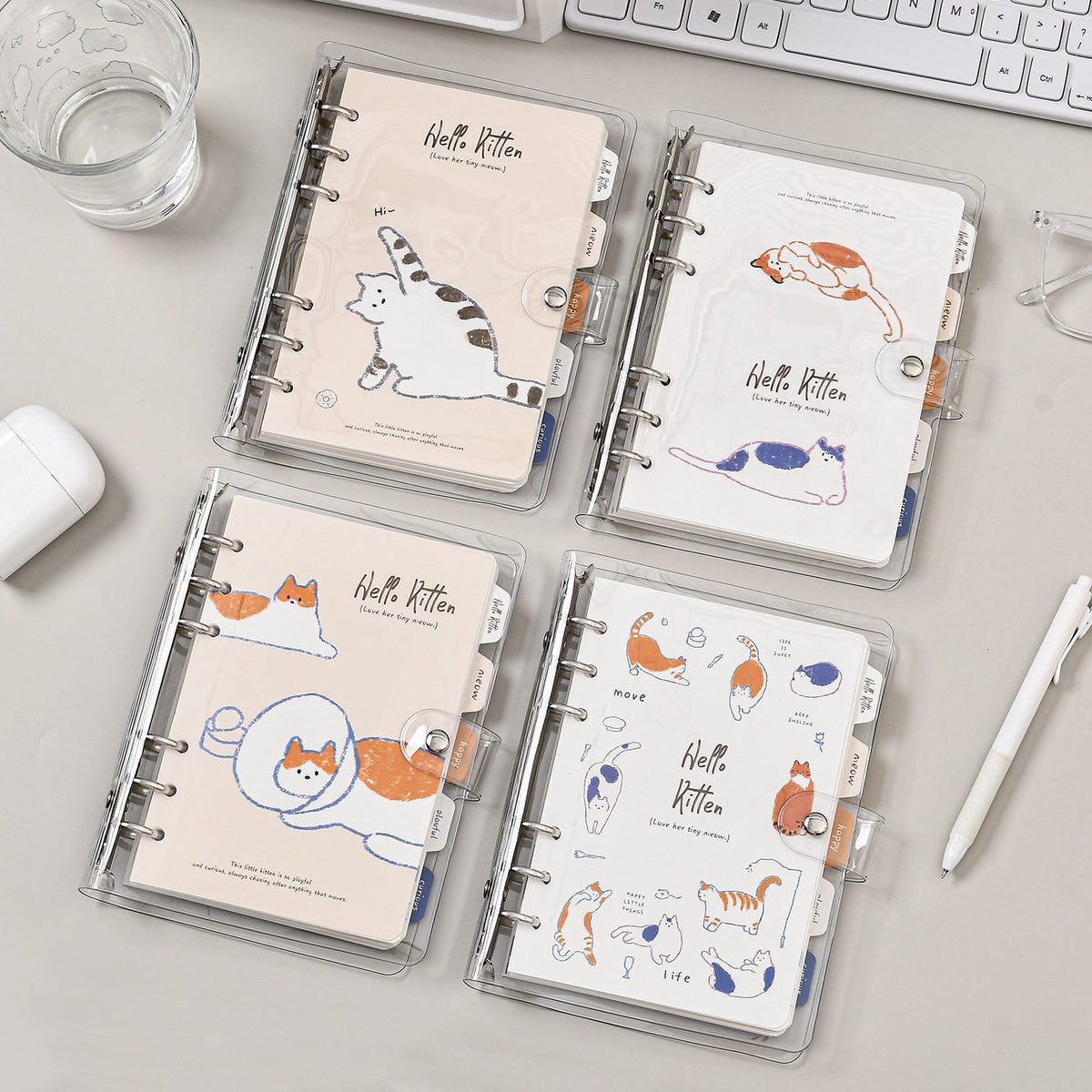 Cute Kitten Refillable Binder Notebook-Set of 4