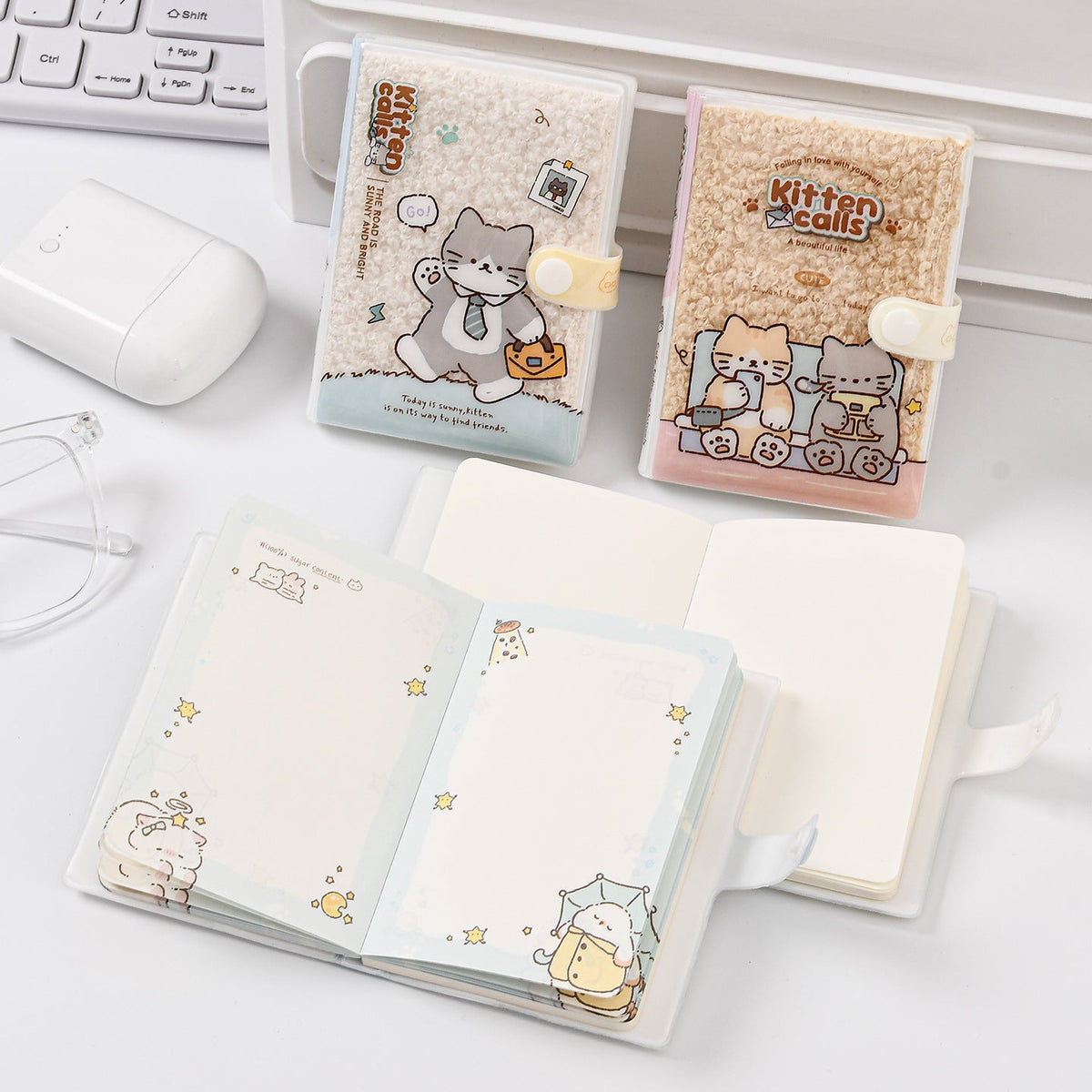 Cute Cartoon Cat Plush Pocket Notebook-Set of 4