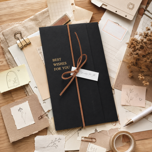 10 Black & Gold Foil Folded Greeting Card Set